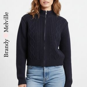 Sz S Brandy Melville Wool Dark Navy Blue Zip-Up Women's Cable Knit Sweater